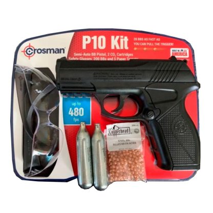 Pistola CO2 Crosman P10 Kit Garrafas + Balines + Gafas