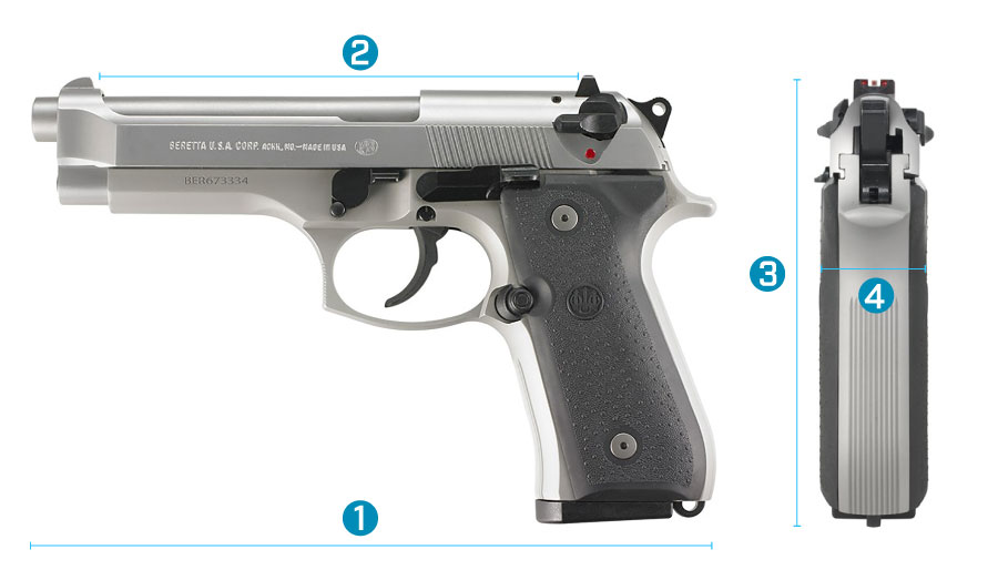 medidas pistola beretta 92 fs inox calibre 9 milimetros