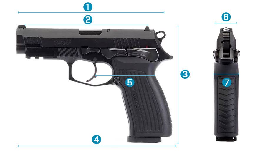 medidas pistola bersa 9mm 17 tiros