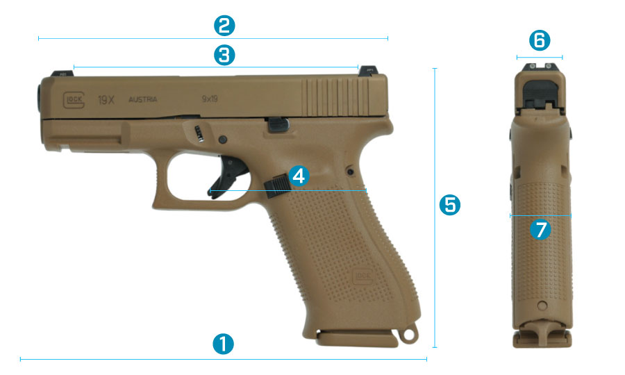 medidas del arma glock 19x