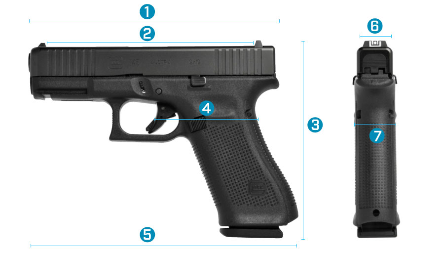 medidas del arma glock 45 generacion 5