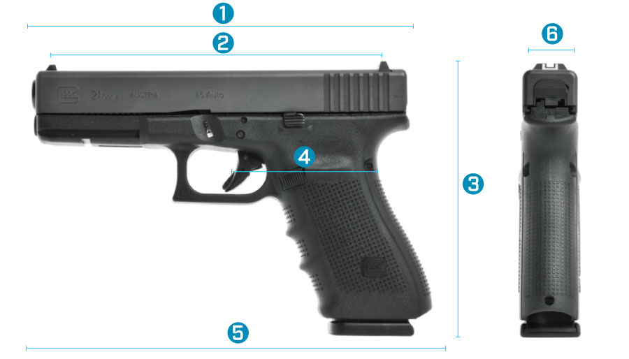 medidas del arma glock 21 generacion 4